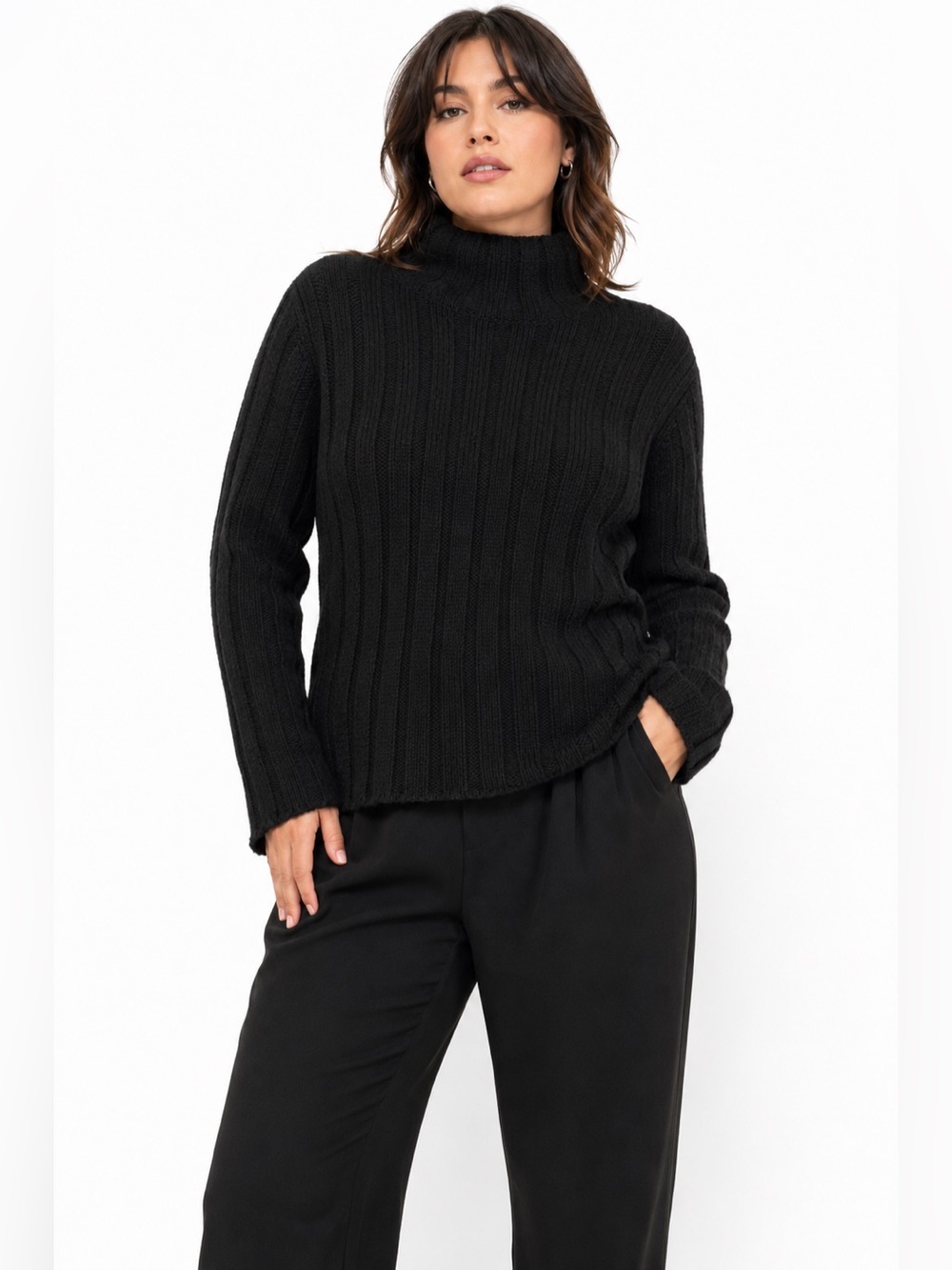 90s/Y2K Vintage Chunky Ribbed Knit Turtleneck Sweater (Black) Size L